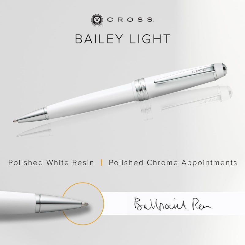 Cross Bailey Light Refillable Ballpoint Pen Presented in a Everyday Gift Box - Medium Point, Black Ink, Polished White - Image 2
